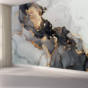 Black and White with Gold Texture Marble Murals Wallpaper