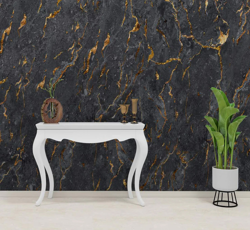 Black Marble Pattern With Golden Texture Abstract Wallpaper