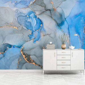 Blue and Grey Gold Marble Abstract Wallpaper